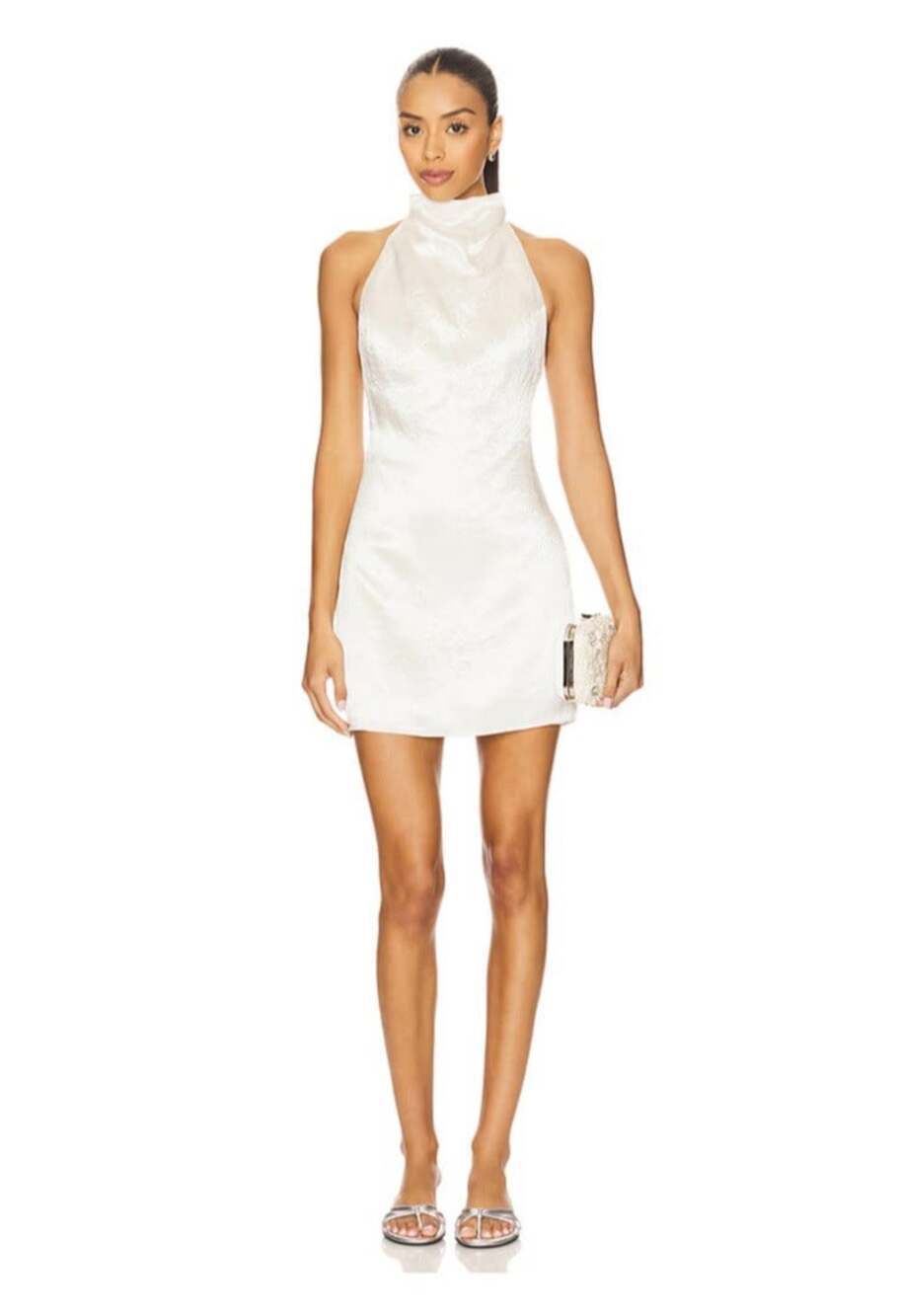 NWT Amanda Uprichard Kyoto Mini Dress Sz L Ivory High Neck Halter Cocktail Satin